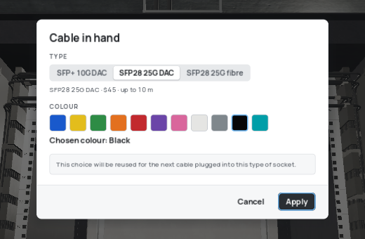 The cable choice window