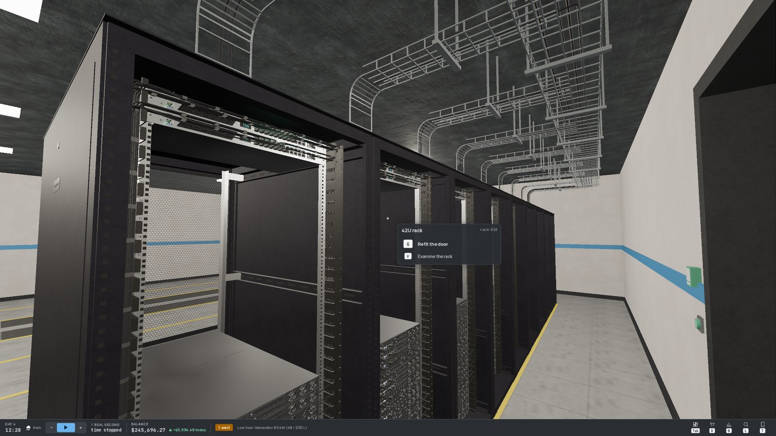 Cable trays above a row of racks