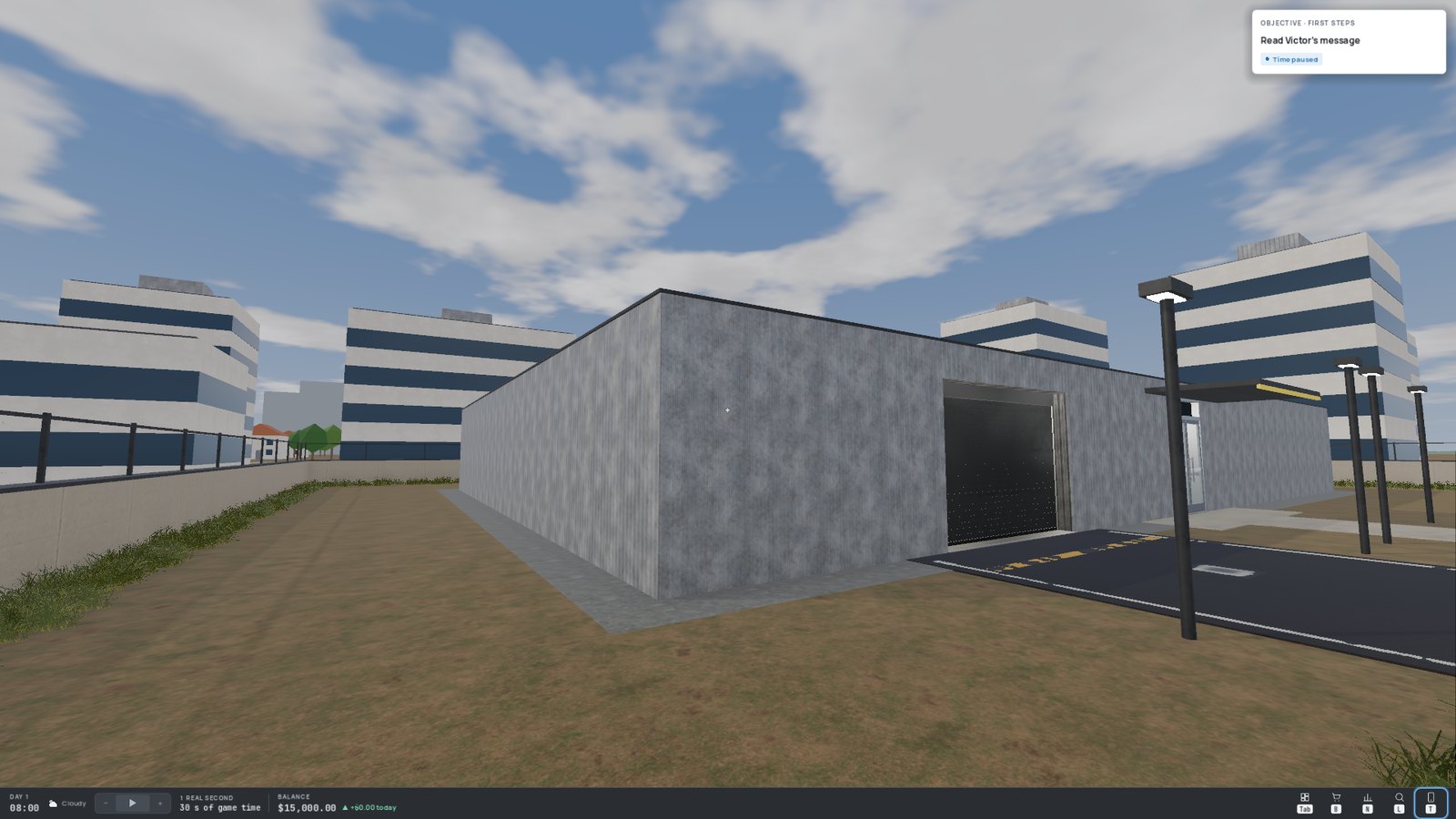 The datacenter building, seen from the parking lot