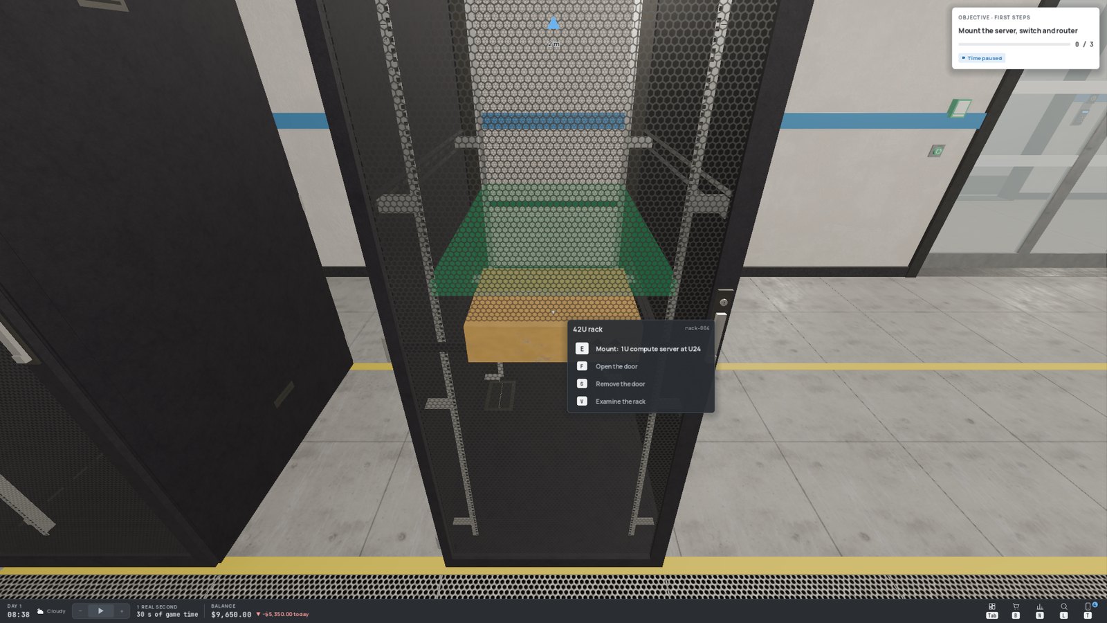The action card while carrying a server towards a rack